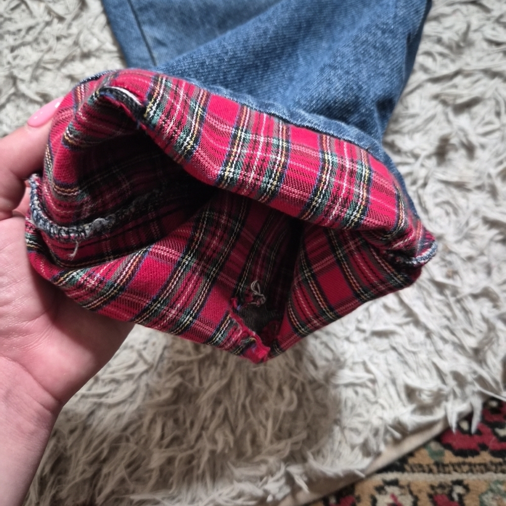 Vintage LL Bean Jeans Red Plaid Flannel Lined Blue Denim Original Fit Relaxed ✨️ - Picture 10 of 15